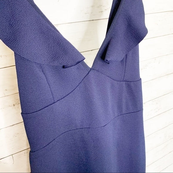 Misguided Navy Blue Ruffle Open Back Maxi Dress Prom Gala Black Tie Gown - Picture 4 of 9